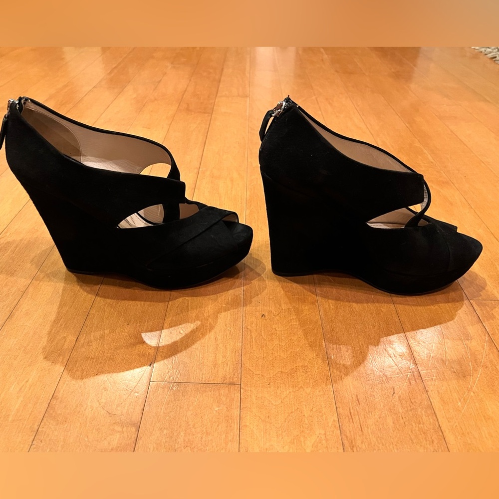 Authentic Prada Criss Cross Women’s Black Suede Wedges